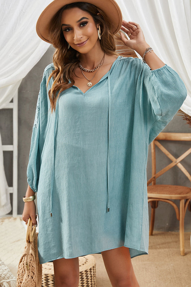 Spliced Lace Three-Quarter Sleeve Cover Up