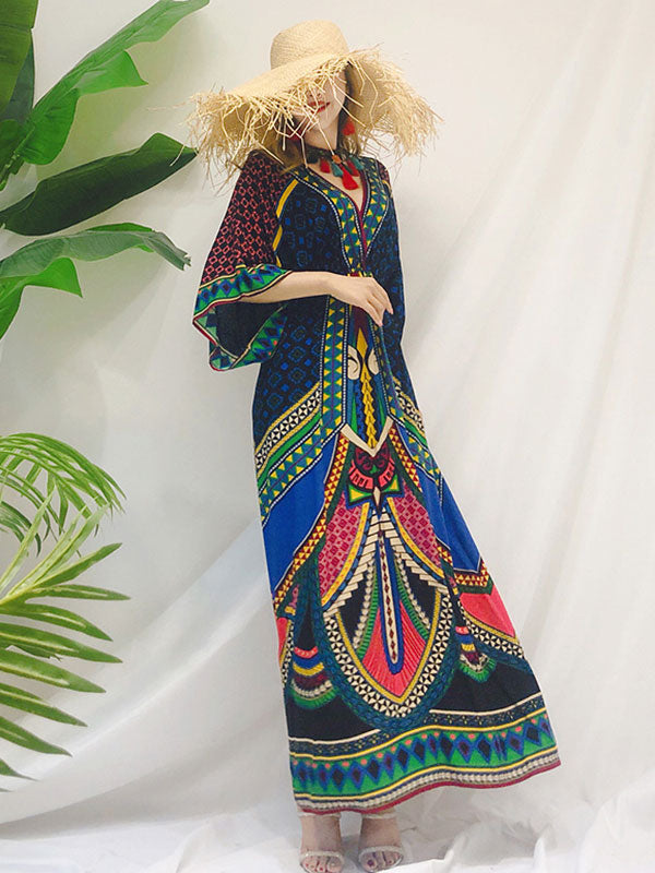 Tara Lee Retro Style Loose Bohemian Maxi Dress