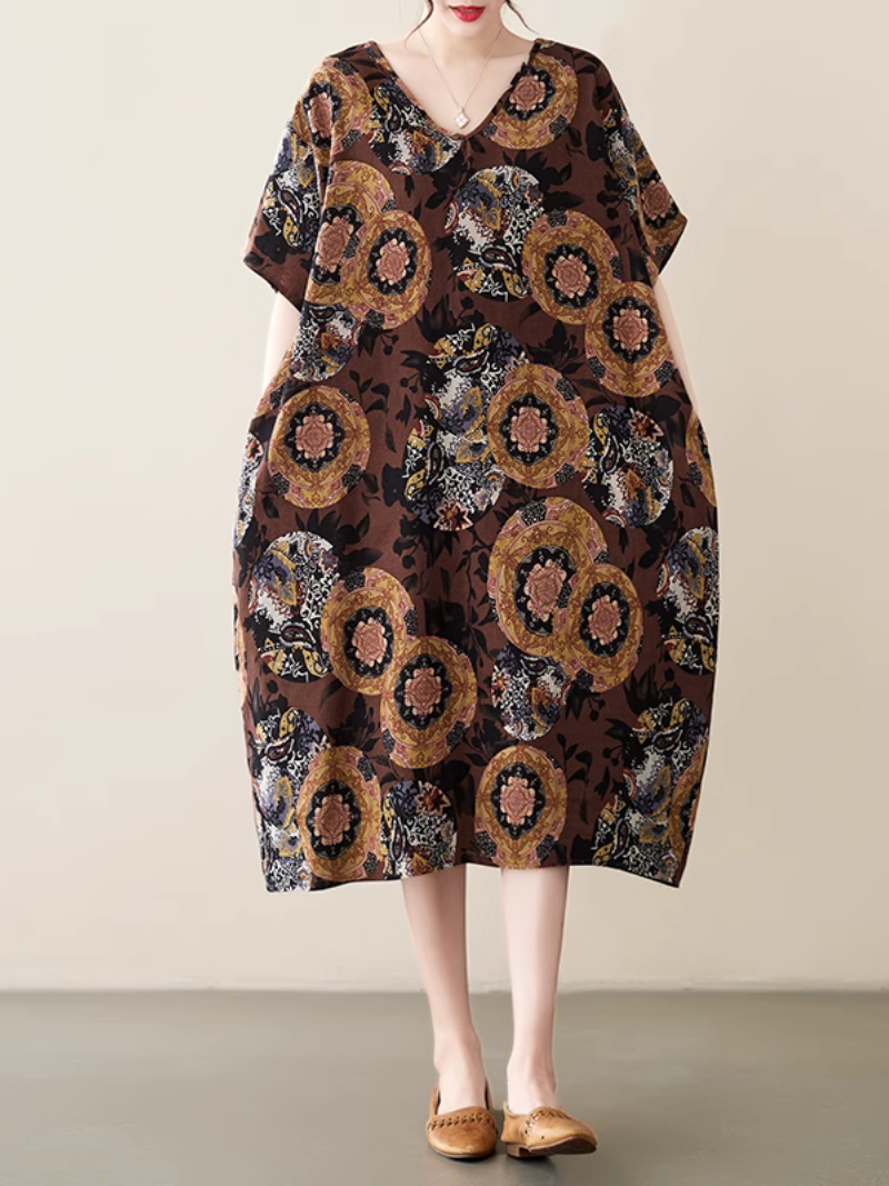 Relaxed Elegance Printed Side Pocket A-line dress