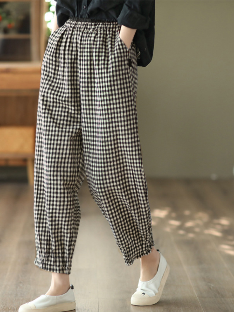 Elastische Taille Plaid Casual Haremshose Bottom Pants