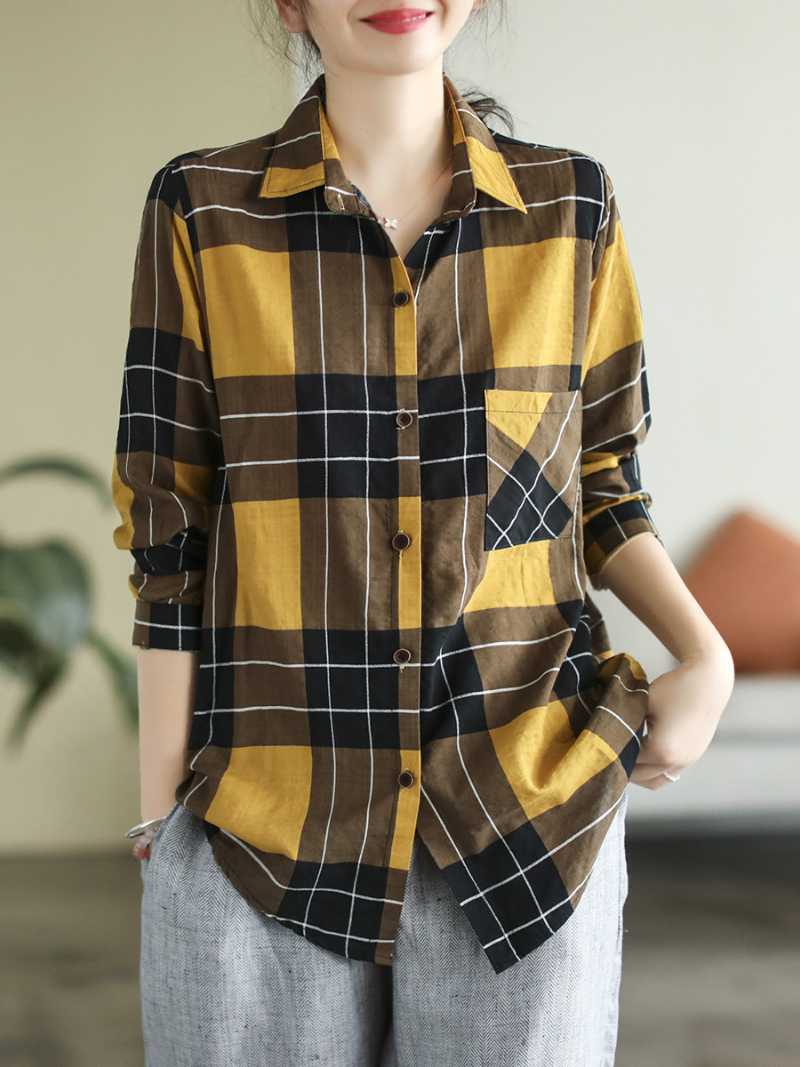 Long Sleeve Stylish Lapel Plaid Loose Causal Shirt Dress