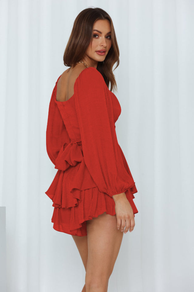 Square Neck Ruffle Long Sleeve Romper