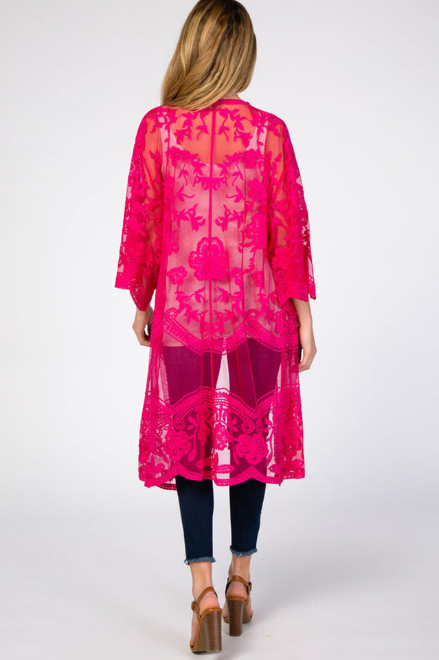 Hollow Out Lace Kimono Cover Up