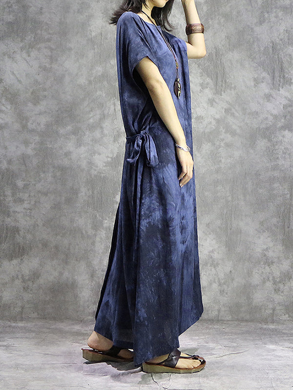 Tie Dye Drawstring Plus Size Maxi Dress