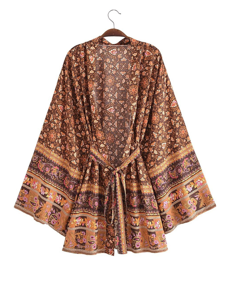 Veste kimono courte. Peignoir kimono court. Kimono imprimé bohème