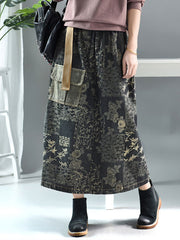 Floral Printing Denim Skirt