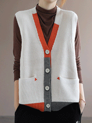 Blue Moon V-neck Knitted Vest Waistcoat Cardigan Sweater