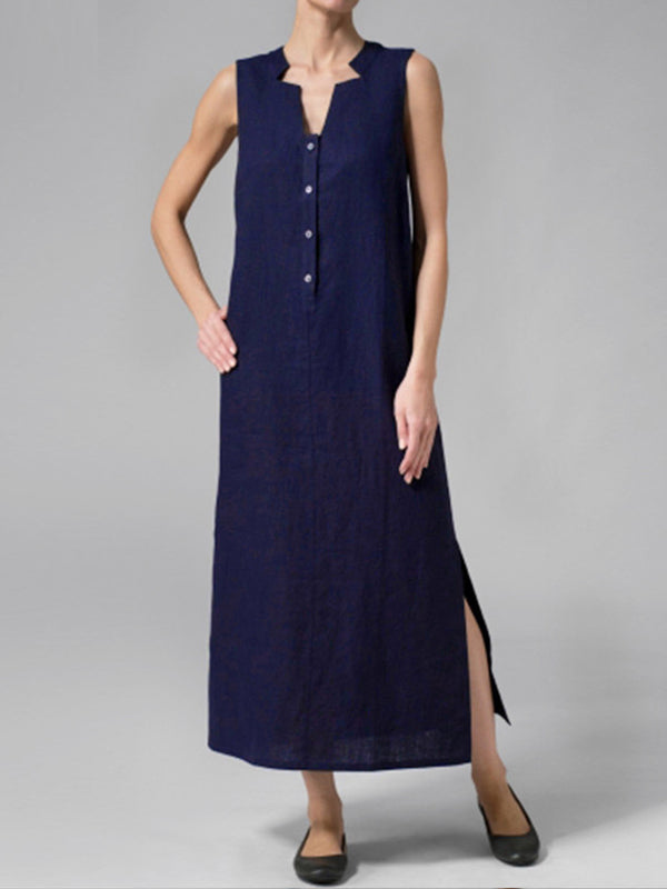 Button Align Slide-On Maxi Dress