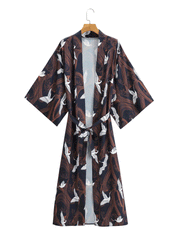 Kranich-Druck mit Vögeln, verschiedene Farben, Polyester, langes Kleid, Kimono, Staubtuch, Robe
