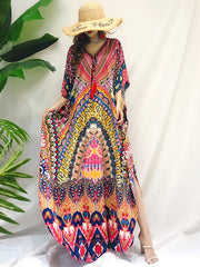 Over Again – Lockeres Maxikleid im Bohemian-Stil mit abstraktem Print