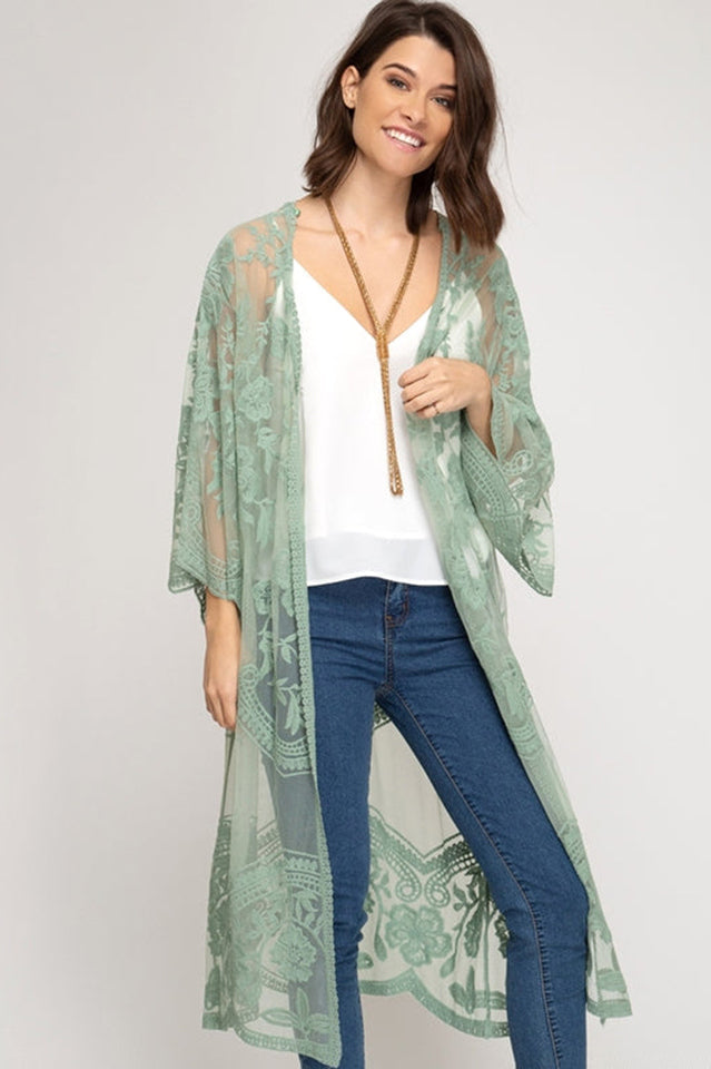 Hollow Out Lace Kimono Cover Up