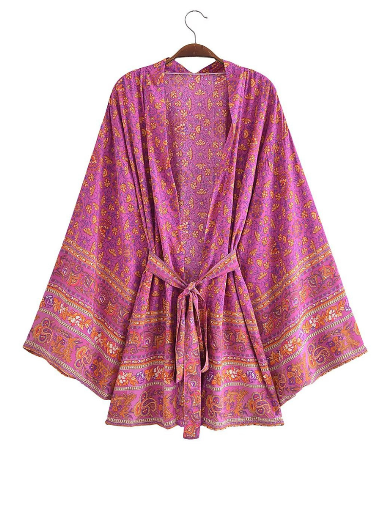 Veste kimono courte. Peignoir kimono court. Kimono imprimé bohème