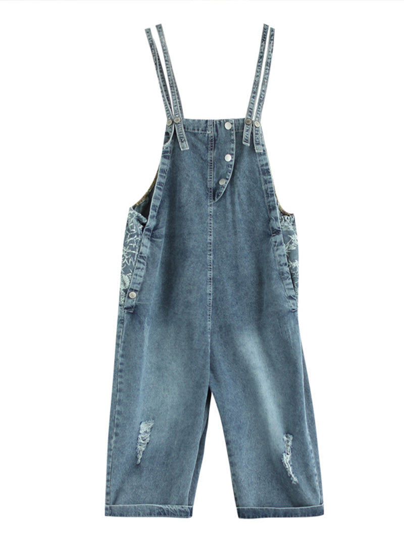 State of The Heart Denim Ripped Cropped Overall Dungarees