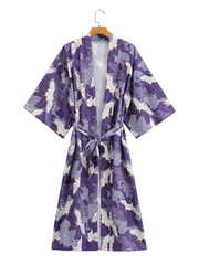 Kranich-Druck mit Vögeln, verschiedene Farben, Polyester, langes Kleid, Kimono, Staubtuch, Robe