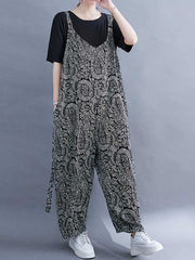 Paisley Print  Cotton High Waist Overall Jumpsuit