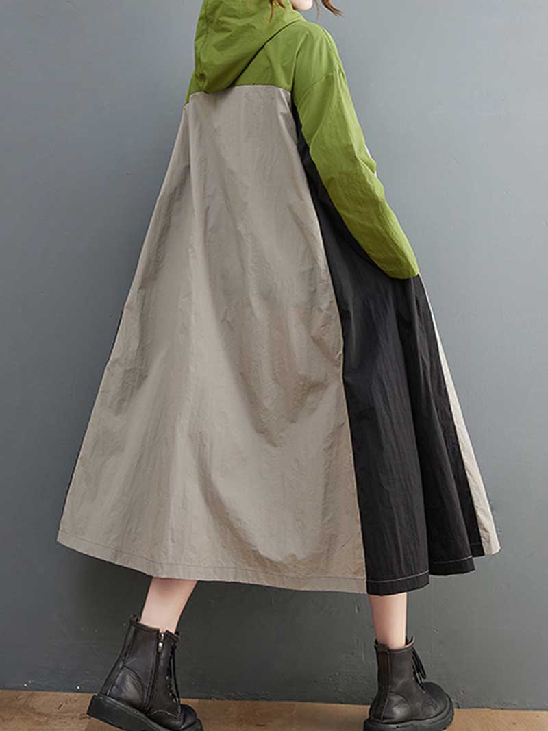 Cotton Hooded Windbreaker jacket style A-Line Dress