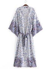 Robe de nuit longue en coton à imprimé floral de couleur verte, kimono long