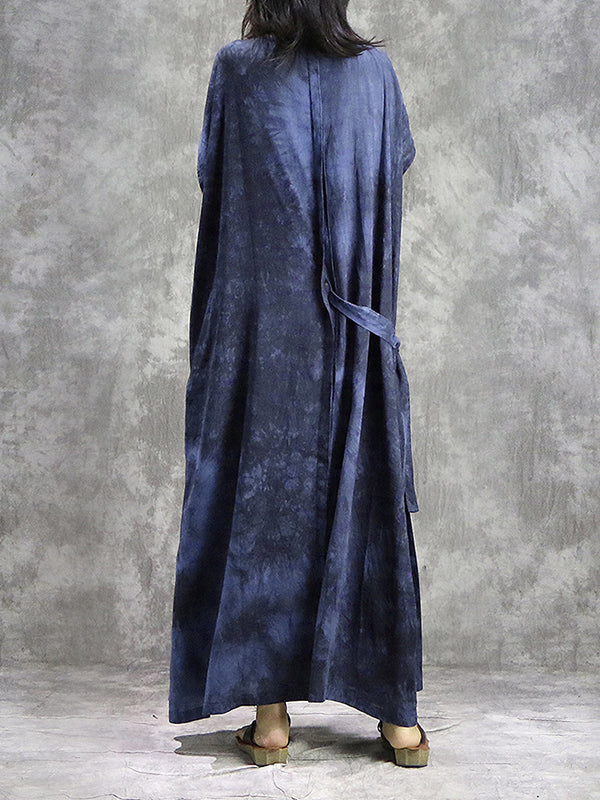 Tie Dye Drawstring Plus Size Maxi Dress