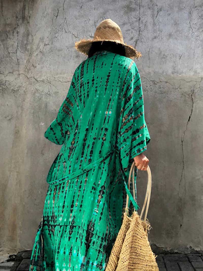 Robe longue kimono en rayonne à imprimé tie-dye de différentes couleurs