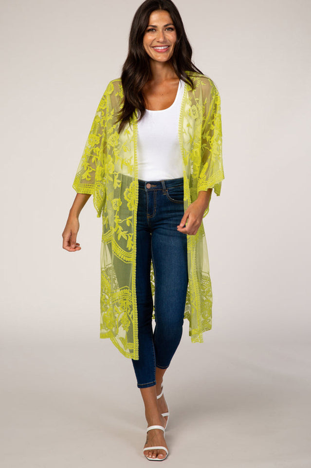 Hollow Out Lace Kimono Cover Up