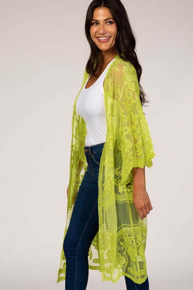 Hollow Out Lace Kimono Cover Up