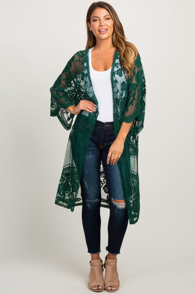 Hollow Out Lace Kimono Cover Up