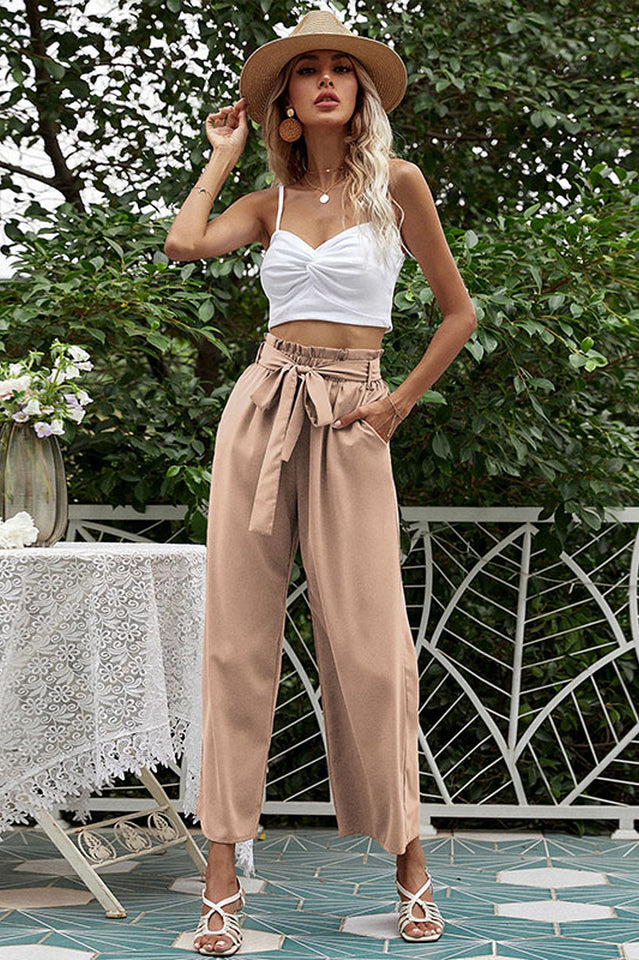 Basic Wide Leg Pants With Belt