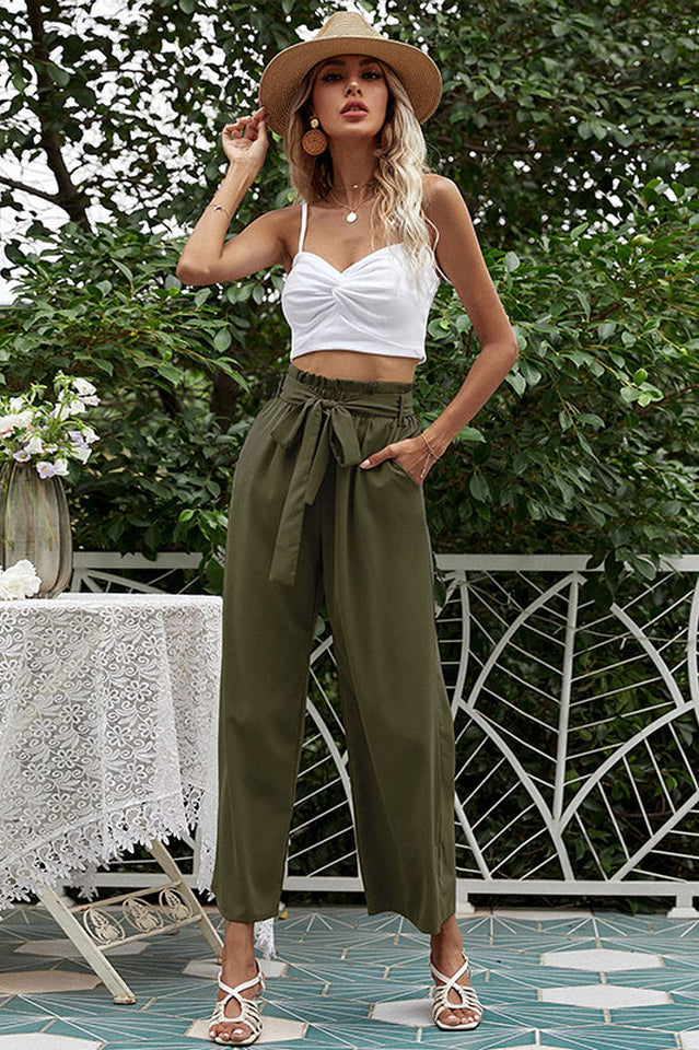 Basic Wide Leg Pants With Belt