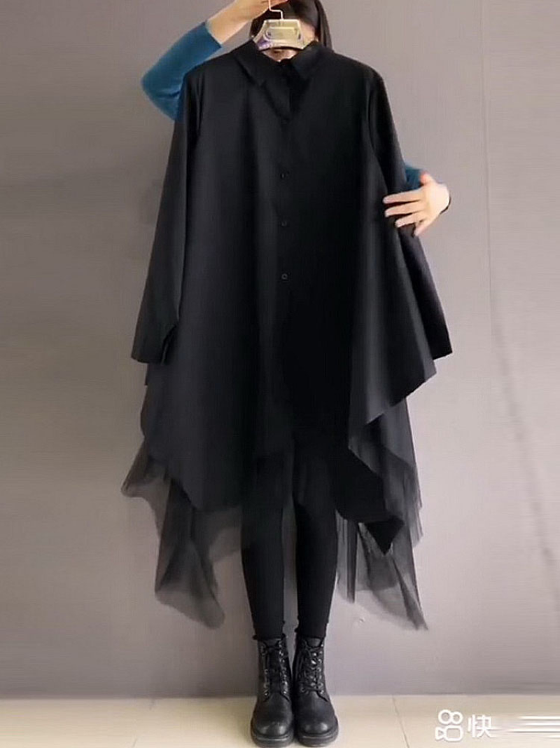 Robe jupe mi-longue unie ample et élégante en coton