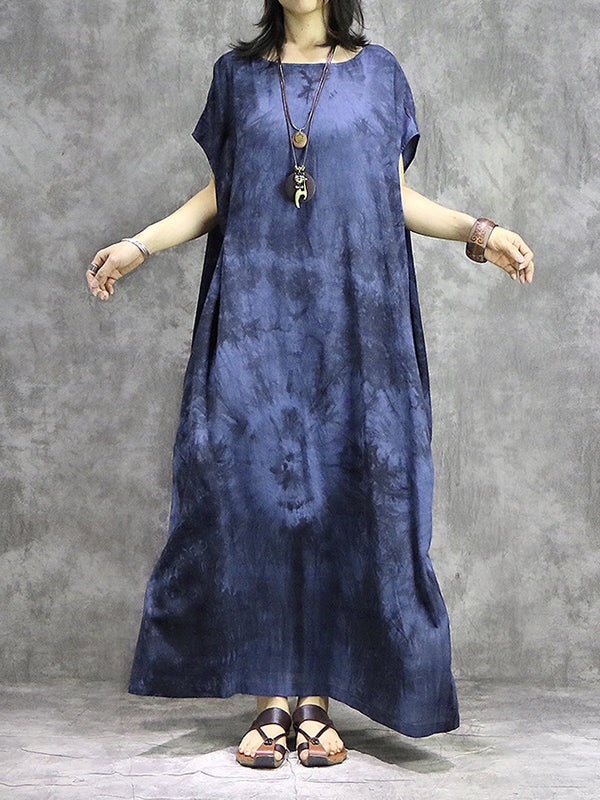 Tie Dye Drawstring Plus Size Maxi Dress