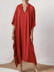 Robe caftan à manches longues en polyester uni