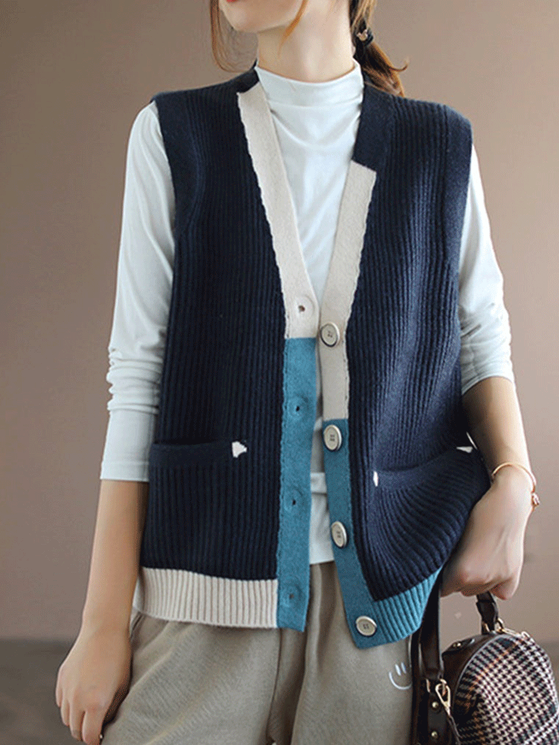 Blue Moon V-neck Knitted Vest Waistcoat Cardigan Sweater