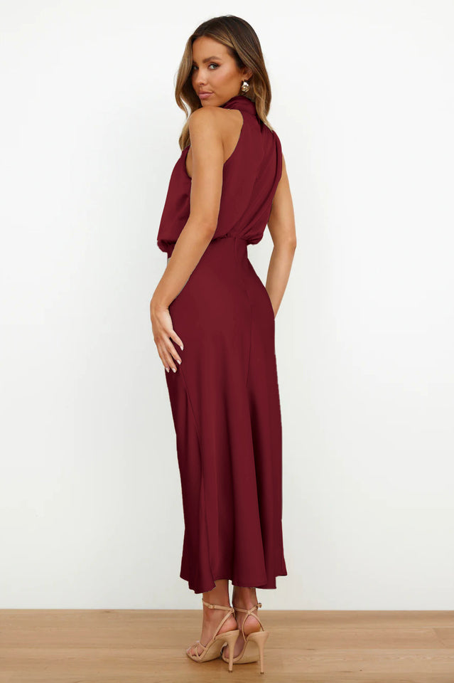 Halter Sleeveless Satin Bridesmaid Dress