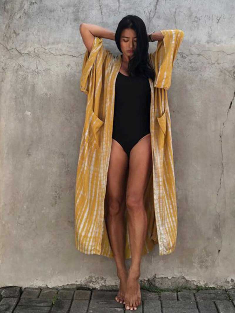 Robe longue kimono en rayonne à imprimé tie-dye de différentes couleurs