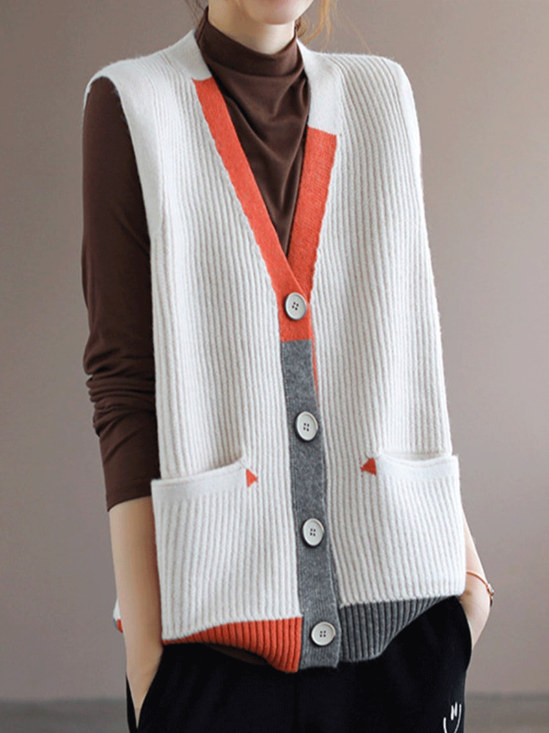 Blue Moon V-neck Knitted Vest Waistcoat Cardigan Sweater