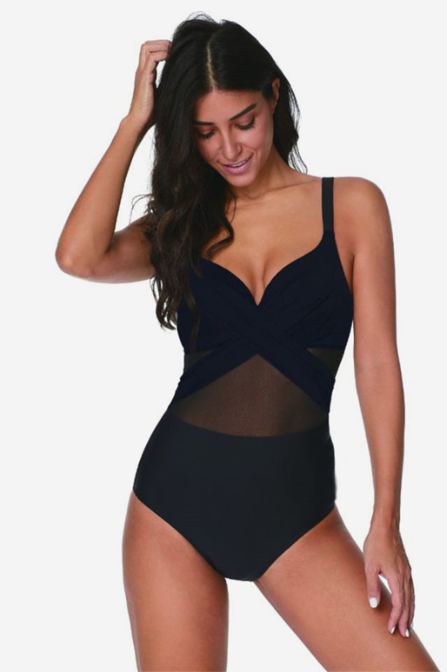 Mesh Striped One Piece Swimwear