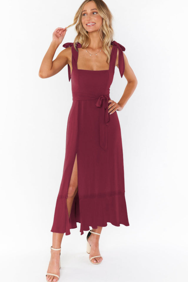 Tie Shoulder Boho Midi Dress