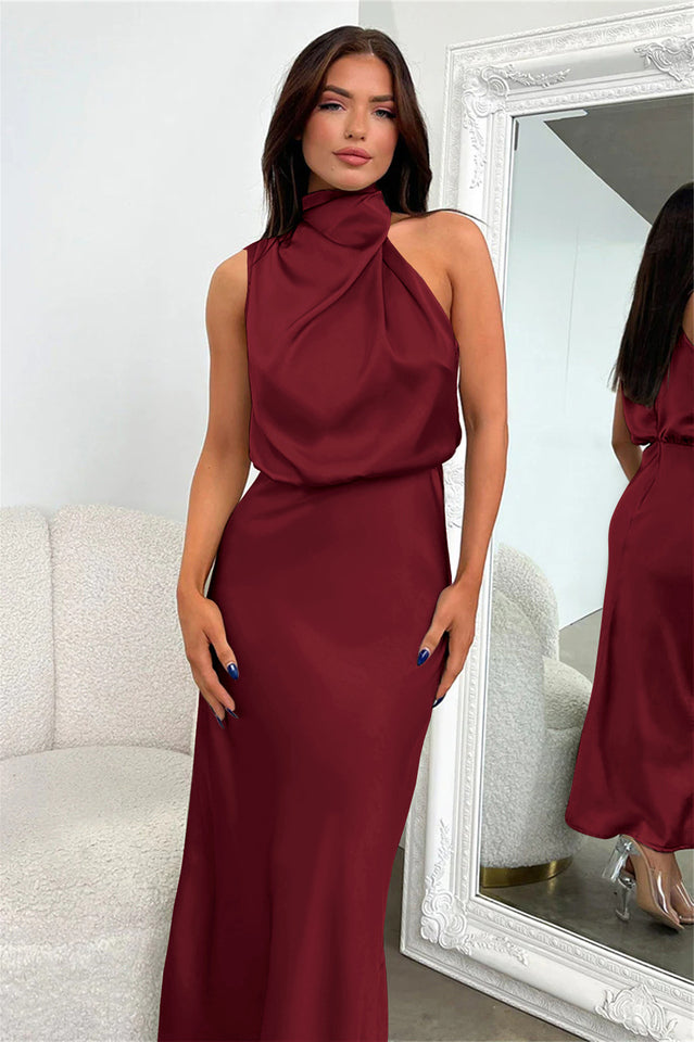 Halter Sleeveless Satin Bridesmaid Dress