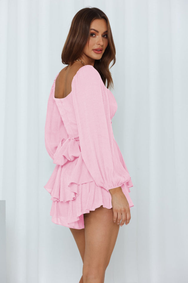 Square Neck Ruffle Long Sleeve Romper