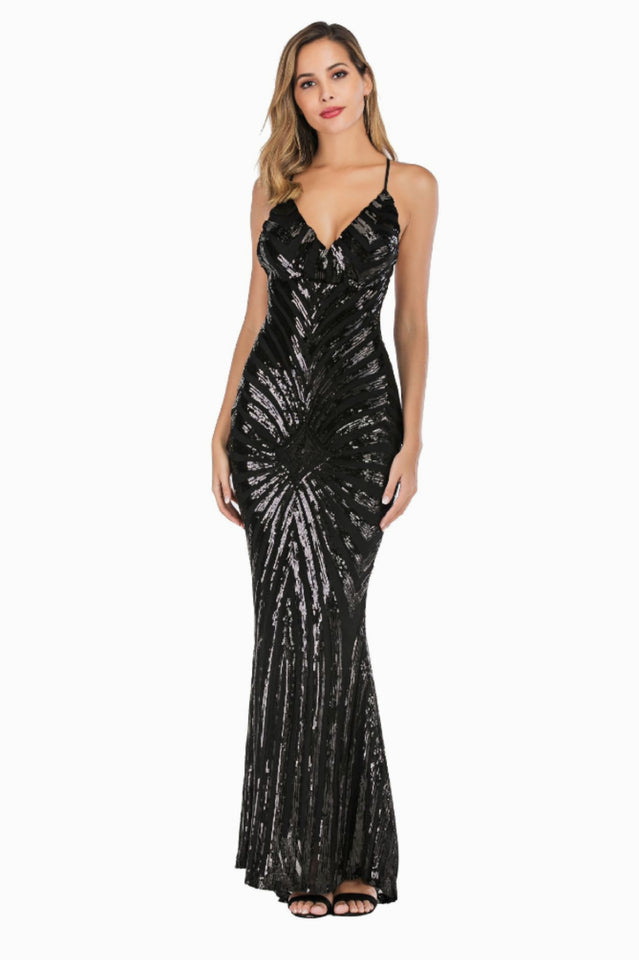 Sexy Backless Sequin Cocktail Dress