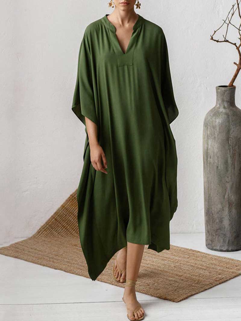 Robe caftan à manches longues en polyester uni