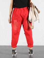 Solid Color Ripped Trouser Pants