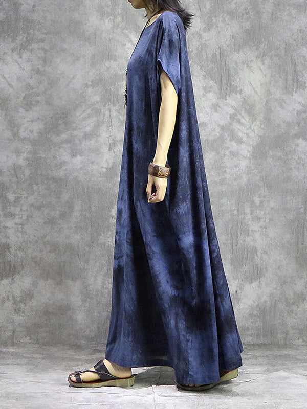 Maxikleid in Übergröße mit Batikmuster und Kordelzug