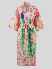 Beautiful Peacock Large Size Print Cardigan Long Kimono Jacket