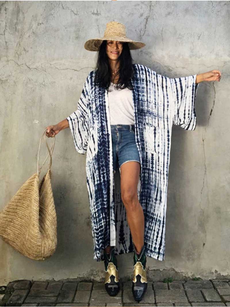Robe longue kimono en rayonne à imprimé tie-dye de différentes couleurs