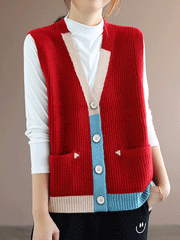 Blue Moon V-neck Knitted Vest Waistcoat Cardigan Sweater