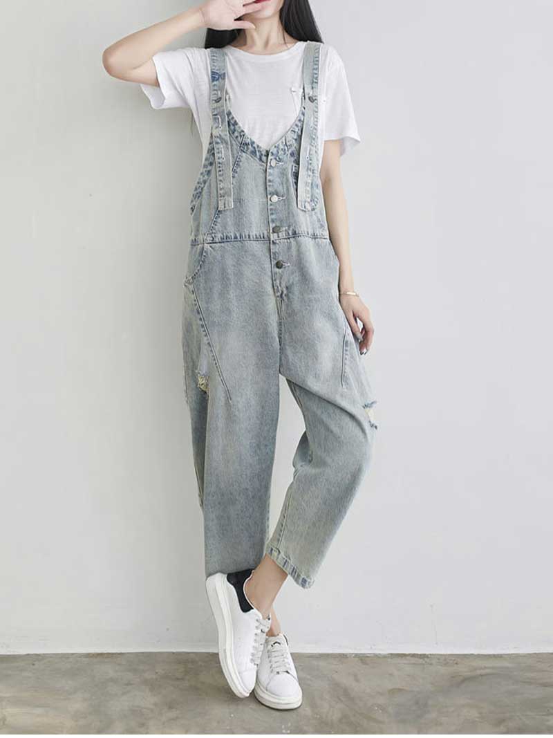 Keep Your dreams Save Denim Ripped Overall Dungarees