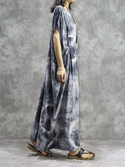 Tie Dye Drawstring Plus Size Maxi Dress