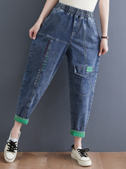 Denim Casual Western Style Lose Große High Waist Jeanshose