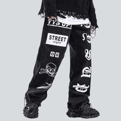 White printed baggy men's jeans